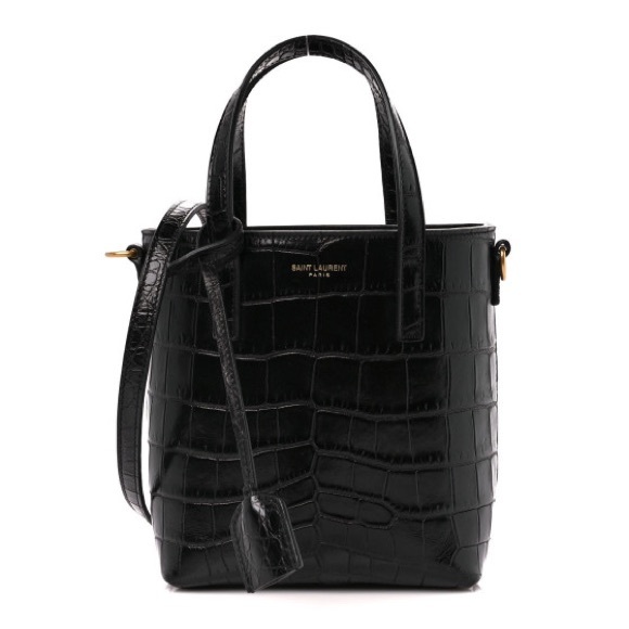 Saint Laurent Calfskin Crocodile Embossed Paris Mini Toy Shopper Tote Black - Picture 1 of 6